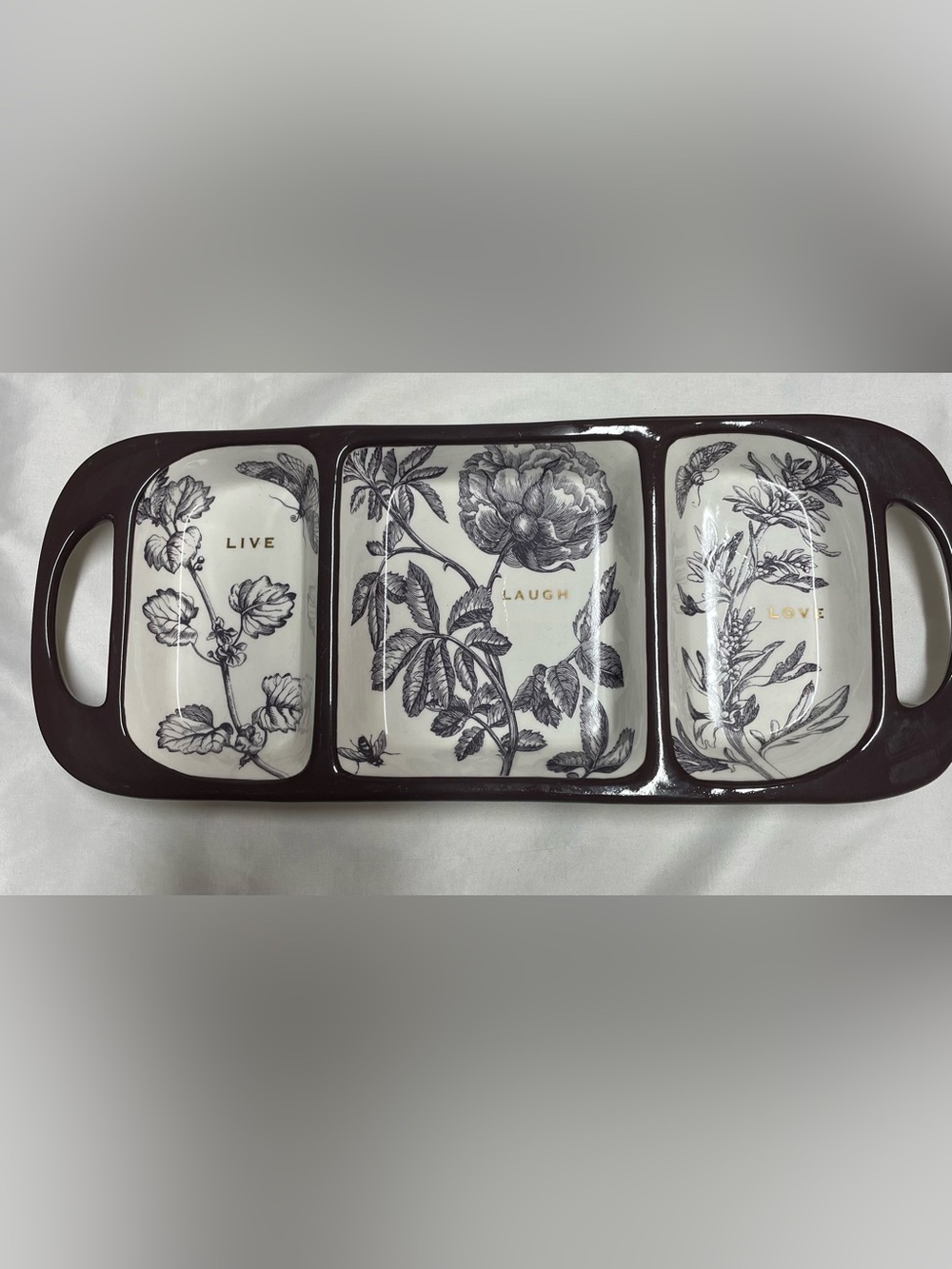 Live Laugh Love Floral Divided Serving Tray - Black & White